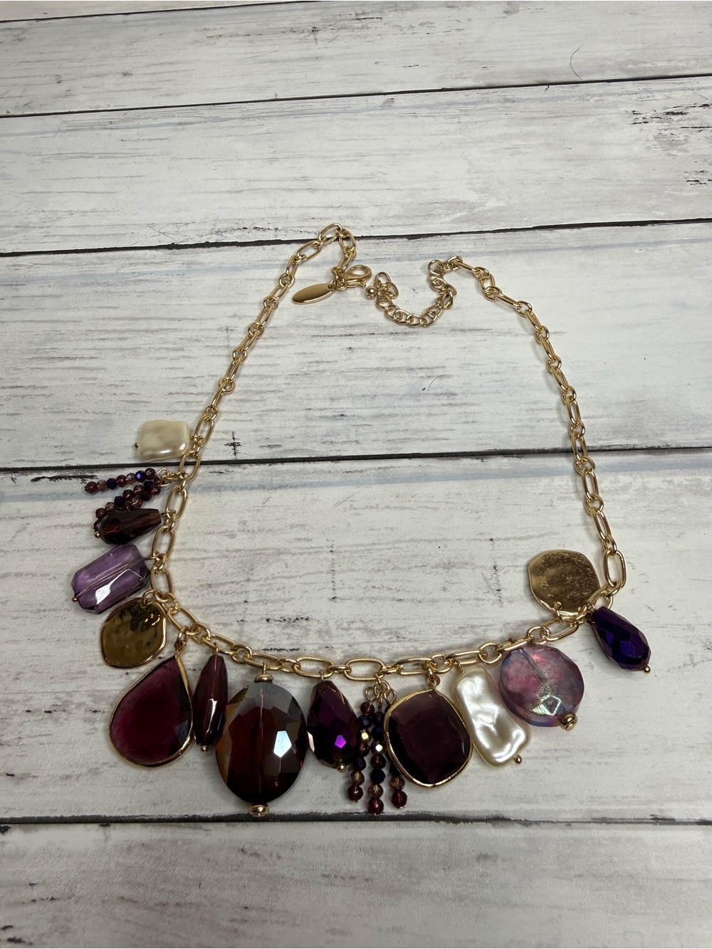 Style & Co. Gold-Tone Necklace with Purple and Cream Accents